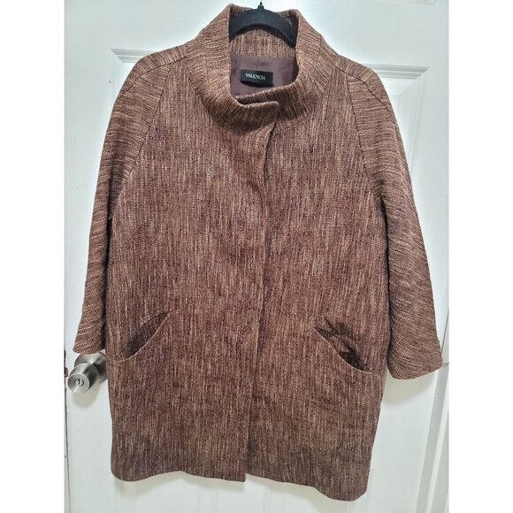 Valencia Women's Medium Brown Textured Coat With Stand Collar & Pockets - Picture 1 of 12